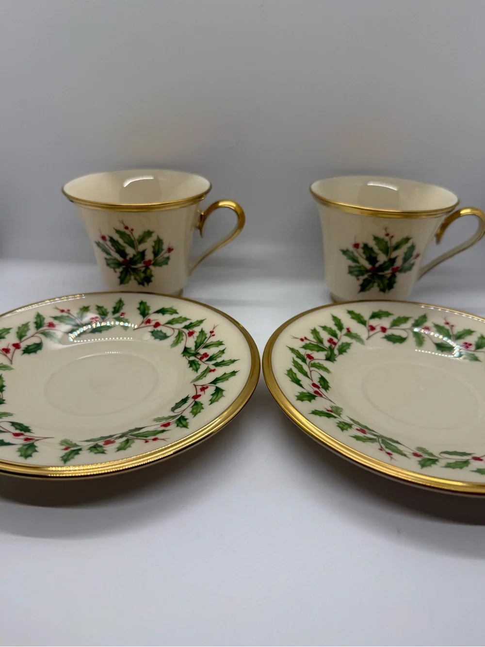 Lenox Holiday Dimension - Two Sets of Teacups and Saucers